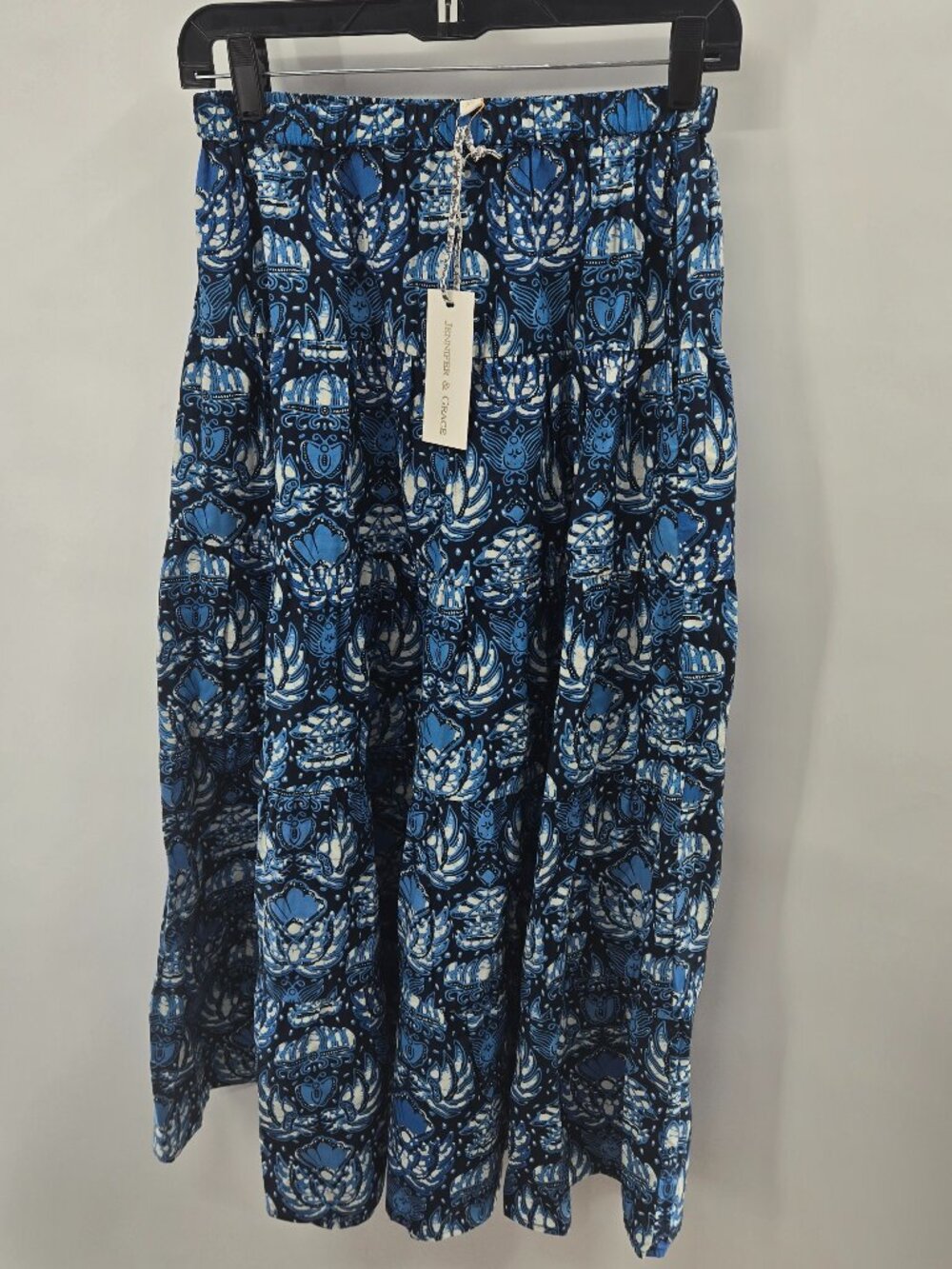 Jennifer & Grace Blue Patterned Boho Tiered Maxi Skirt Size XS NWT